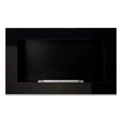 Image of GMT Bioethanol Eco Smokeless Fireplace Black 65x40cm Indoor Decorative Wall mounted or recessed Fire Heater Chimney Modern Frame Design Easy to Mount with Bio Liquid Fuel &amp; Stones Aroma Oils