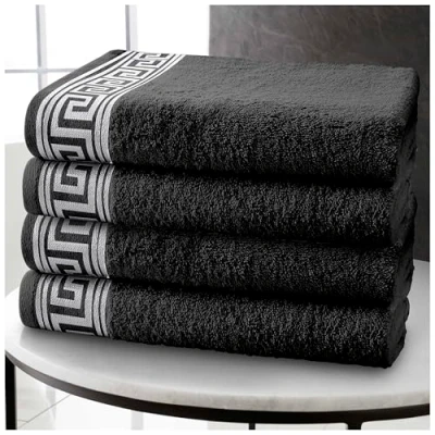 Image of GC GAVENO CAVAILIA 500 GSM Hand Towels Set of 4, 50x80 Cm Greek For Bathroom, Quick Dry &amp; Super Absorbent Towels, 100% Egyptian Cotton Towel Set, Charcoal