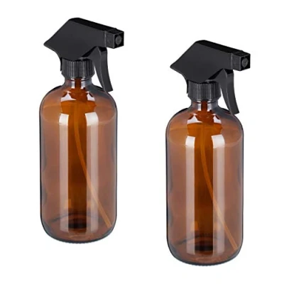 Image of Relaxdays Set of 2 Glass Spray Bottles, 500 ml, Refillable, Nozzle with Mist &amp; Stream, Hair Care Cleaning, Brown, 80% 20% Plastic, 22 x 7 10 cm