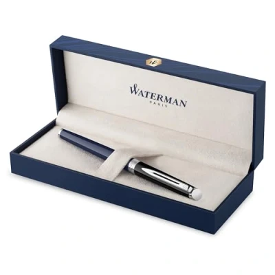 Image of Waterman Hémisphère Rollerball Pen Black &amp; Blue Lacquer with Palladium Coated Trim Fine Point Ink Gift Box