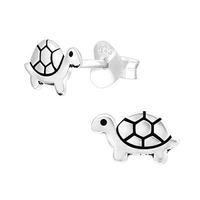 Image of The Rose &amp; Silver Company Women Girls 925 Sterling Oxidised Turtle Stud Earrings