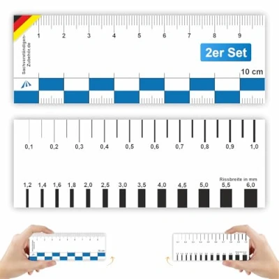 Image of Sachverständigen Zubehör® Crack Width Ruler Feeler Gauges [10 cm monitor] as 2 pcs set Monitoring Metric Crime Scene Forensic Tell Tale Measuring Tool