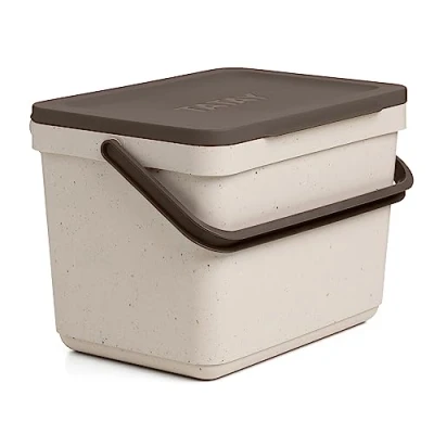Image of TATAY Kitchen Food Waste Compost Caddy Bin, 6L Capacity, Polypropylene, Made from 100 Percent Recycled Materials, Beige Colour, Marron (1105539), Measures 26,5 x 19 18,5 cm