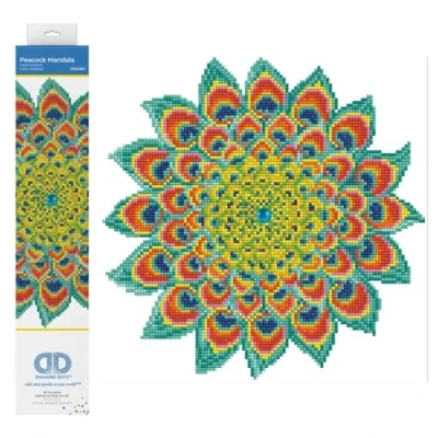 Image of DIAMOND DOTZ Painting, Intermediate Kit DD5, Canvas, Peacock Mandala, 32cm x