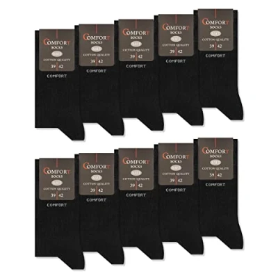 Image of sockenkauf24 10 Pairs Women &amp; Men Comfort Socks without elastic strap seam with comfortable around the ankles Cotton Black Navy Denim (6 8, x Black)