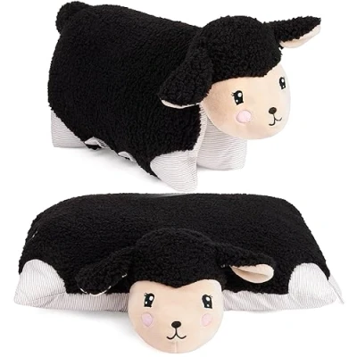 Image of BRUBAKER Cuddly Animal Pillow Sheep 2 in 1 Plush and 15.7 x 11.8 inches (40 30 cm) Foldable Kids Decorative Soft Toy Black