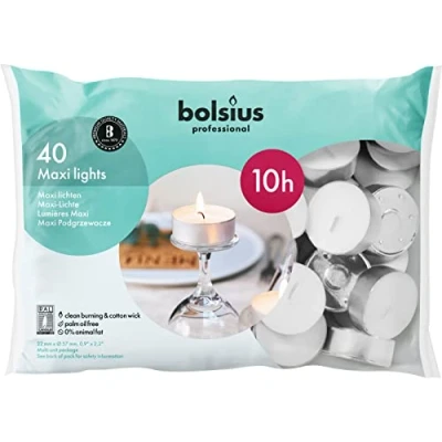 Image of Bolsius 10 Hour Maxi Tea Lights 40 Pack (White) 1 x Bag of