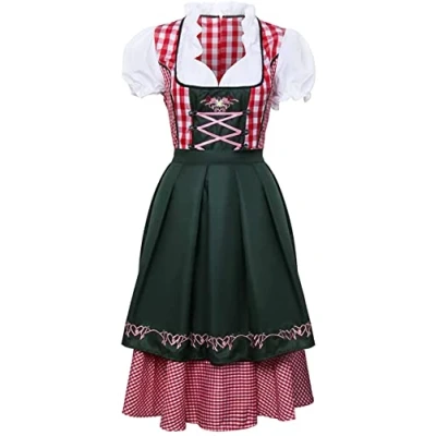 Image of NUWIND Womens German Beer Festival Costume Bavarian Traditional Oktoberfest Halloween Party Maid Plaid Fancy Dress Outfit (XL)