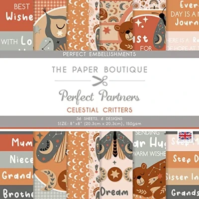 Image of Creative World of Crafts The Paper Boutique Perfect Partners Celestial Critters Embellishments, Multicoloured, 8 x inches