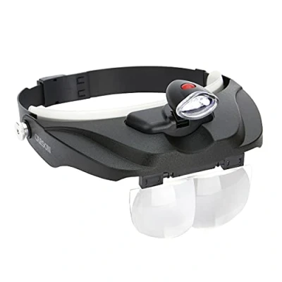 Image of CARSON Unisex&#039;s CP 60 Pro Series MagniVisor Deluxe Headband LED Lighted Magnifier with 4 Different Lenses, Black, (1.5X, 2X, 2.5X, 3X)