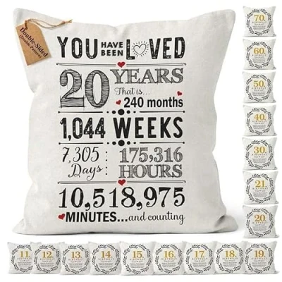 Image of Kies CROWNLY CRYSTAL®(Double Sided) 20th Birthday Gifts for Girls and Boys Cushion Covers 18x18 Inches Decorations Party 20 Year Olds Girl Boy him