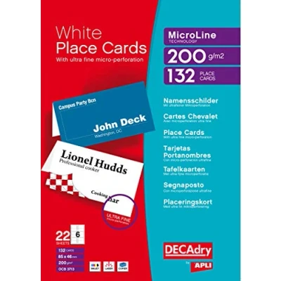 Image of DECAdry Place Cards for Folding 200gsm 6 per A4 Sheet 85x46mm when Folded Ref OCB3713 3 (Pack of 1(132 Cards)