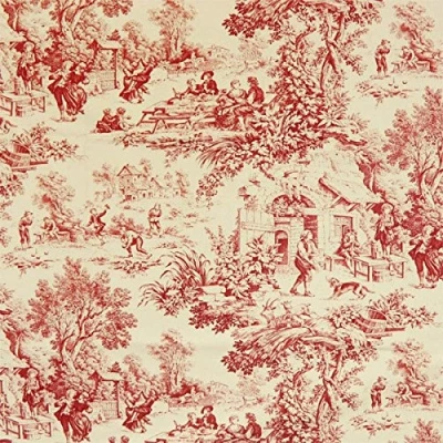 Image of Toile de Jouy Rust red — Sold by The Meter from 0.5 m to sew Throws and Blankets