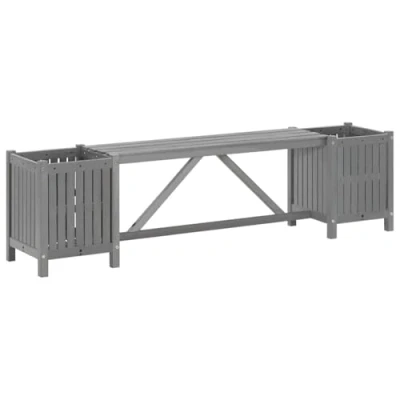Image of vidaXL Outdoor Garden Bench with 2 Planter Boxes Durable Solid Acacia Wood in Grey Finish Perfect Patio, Deck, or Backyard Seating