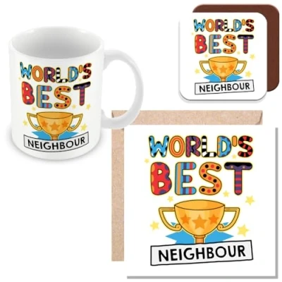 Image of MUGGZ Neighbour Mug, Card &amp; Coaster Worlds Best Gift Giftset Made in The UK