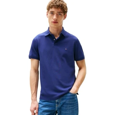 Image of Tommy Hilfiger Men’s Short Sleeve Regular Fit Polo Shirt with Button Placket, Blue (Preppy Navy), L