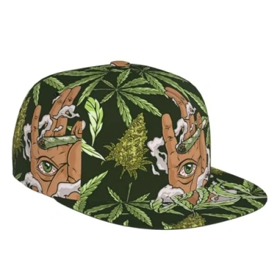 Image of ZORIN Flat Bill Baseball Cap 3D Hands Eyeballs Weed Grass Brim Adjustable Snapback Caps Classic Dad Hat Trucker Hats for Men Women Black