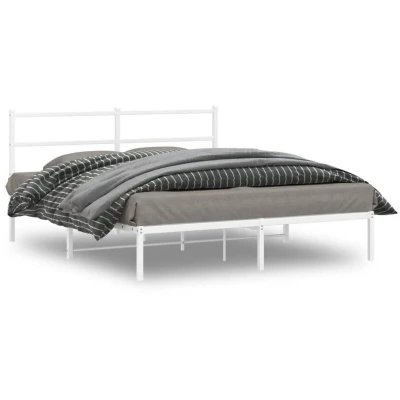 Image of vidaXL Metal Bed Frame without Mattress with Headboard White 160x200cm