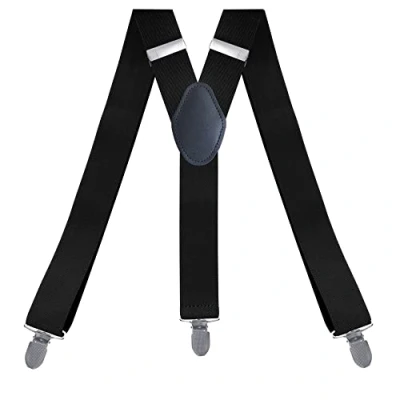 Image of PlayCool WannGe Mens Suspenders Adjustable Elastic Heavy Duty 1.4 Inch Wide Y Shape 3 Strong Clips Suspender Braces Black