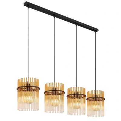 Image of Gorley Bar Pendant Ceiling Light Matt Black Amber Glass Shade 4x E27