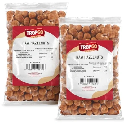 Image of Tropgo Raw Hazelnuts 500g Pack of 2 Packed Fresh Large Hazelnut Premium Quality Nuts for a Healthy Heart, High in Fibre &amp; Minerals Perfect Snacking
