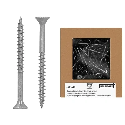 Image of HELPMATE Universal Countersunk Screws 5.0 x 60 Stainless Steel A2 Rustproof Pack of 100 Wood with T Drive and Partial Thread Chipboard for Indoor Outdoor Use