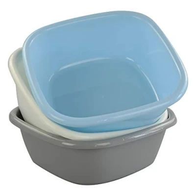 Image of Annkky 3 Pack Small Washing Basin, 12&#039;&#039; Square Plastic up Bowl, Blue Gray Beige