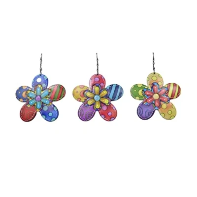 Image of 3 x Colourful Flower Metal Garden Wall Hanging Fence Ornament Decoration