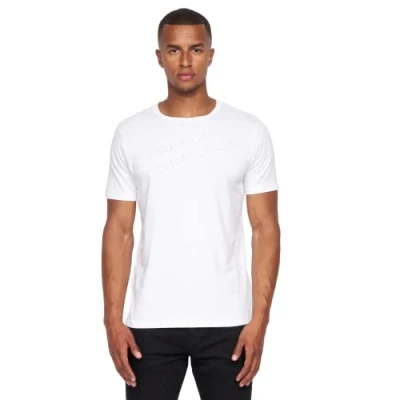 Image of French Connection Mens Premium Half Sleeve Crew Neck T Shirt with Letter Print Logo Design(XL,Weaver White)