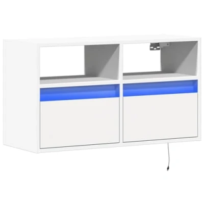 Image of vidaXL TV Wall Cabinet with Adjustable LED Lights Floating Unit, White Engineered Wood, 2 Drawers, Compartments 80x31x45 cm