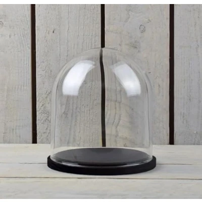 Image of EMH Mouth Blown Clear Circular Glass Dome Display Cloche With Black Base 16 x 15 cm