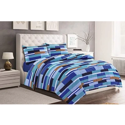 Image of J K ZONE Leon Stripe Lines Luxury Printed Duvet Cover Set Easy Care Bedding Red Blue Soft Covers (Single, Max Blue)