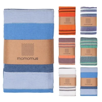 Image of MOMOMUS Lightweight Extra Large Picnic Blanket for the Beach XXL, with Fringes, Compact Sandless Mat, Sandproof Blue, 210x240 cm