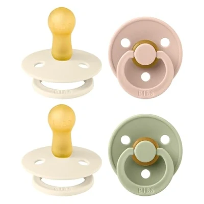 Image of BIBS Colour Soother 4 Pack, BPA Free Dummy Pacifier, Round Nipple. Natural Rubber Latex, Made in Denmark. 6 18 Months (Pack of 4), Ivory Mix