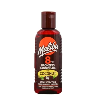 Image of Malibu Sun SPF 8 Bronzing Tanning Oil, Water Resistant, Tropical Coconut Fragrance, 100ml