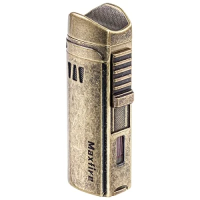 Image of Maxfire Retro Triple Jet Flame Lighter Gas Butane Refillable, Blow Torch Adjustable with Punch&amp;Holder(Sold without Gas)