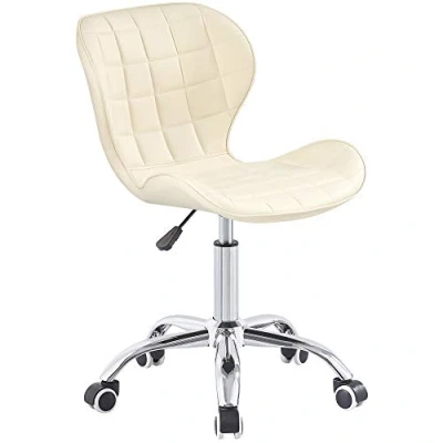 Image of Charles Jacobs Swivel Office Chair with Chrome Base Wheels and Adjustable Height in Milky White