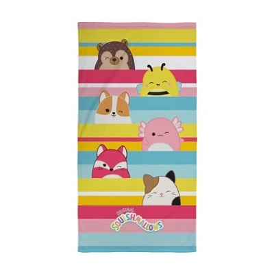 Image of Character World Official Squishmallows Kids Towel Super Soft Feel, Stripes Design Perfect The Home, Bath, Beach &amp; Swimming Pool One Size 70cm x 140cm