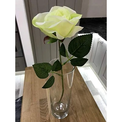 Image of Best Artificial 45cm Single Rose Silk Flower Stem Wedding Home Garden Arrangement (1, White/Green)