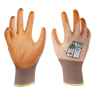 Image of NITREX 265RP Cut Resistant Work and Safety Gloves 5 Pairs General Handling Foam Nitrile Palm Coated Oils Grease Mechanical Industrial Protection Size 10
