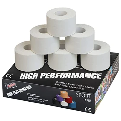Image of ALPIDEX 6 x Sports Tape 10 m 3.8 cm White Zinc Oxide Finger Tearable Skinfriendly Handball Football Volleyball Rugby
