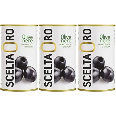 Image of Scelta Oro Spanish Pitted Black Olives in Brine (350g, Pack of 3) Packed Italy