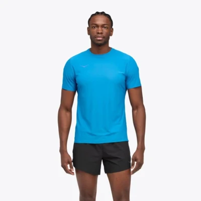 Image of HOKA® Airolite Run SS Tee Lightweight Blue Running Top for Ultimate Comfort and Performance