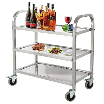 Image of Nisorpa 3 Tier Stainless Steel Catering Trolley Wheels Utility Cart Kitchen Serving with Locking for Hotels 950 x 500 950MM
