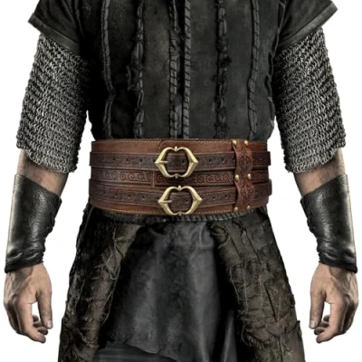 Image of HiiFeuer Viking Wide Belt, Medieval Faux Leather Armor Belt Knight Corset LARP Costume (Brown C)