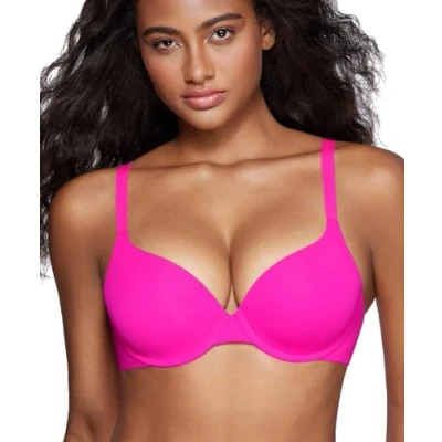 Image of DOBREVA Women&#039;s Push Up Bra Underwire Padded T Shirt Bras Full Coverage Plunge Bright Fuchsia 38B