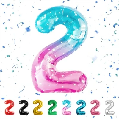 Image of Number 2 Balloons 2,Rainbow Balloon 40 Inch Giant Helium Foil for Boys Girls Party Decor Birthday Anniversary Graduation Decorations Supplies