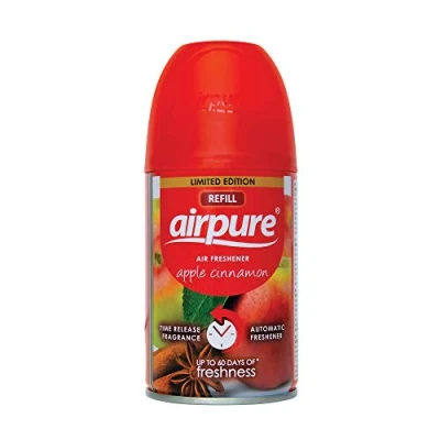 Image of AIRPURE Air O Matic Freshener Refill, 250ml, Automatic Spray Fragrance for Home, Office, Kitchens and Anywhere a Burst of Fresh Scent Apple Cinnamon