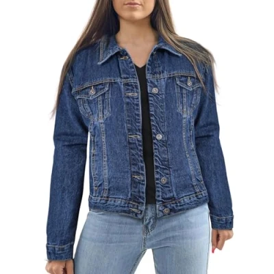 Image of A2Z Ladies Women Fashion Denim Jacket Premium 100% Cotton Casual J12 Dark Blue 6