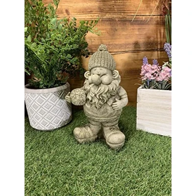 Image of STONE GARDEN GNOME FOOTBALLER FOOTBALL PLAYER STATUE WILF ORNAMENT